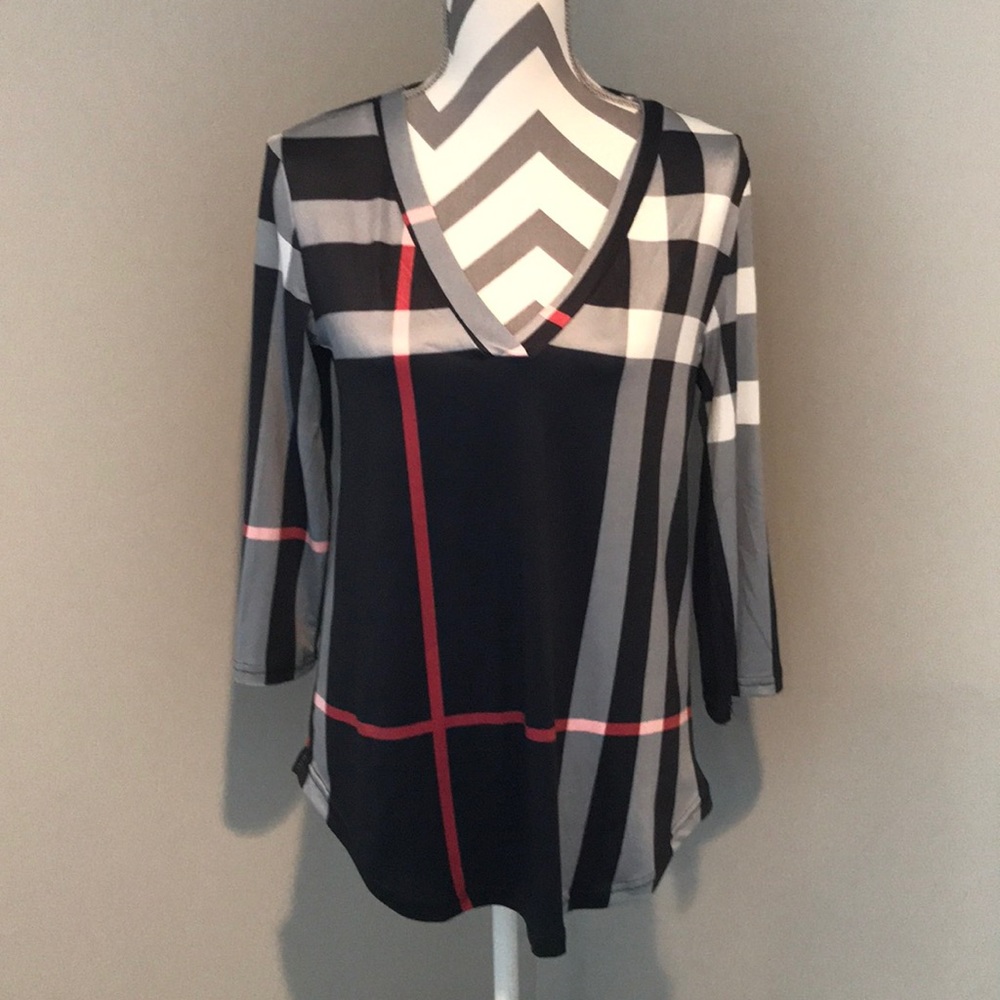 Plaid print jersey top